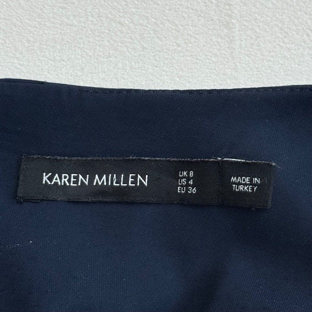 Karen Millen Navy Blue Wide Leg Pleated High Waist Trousers Palazzo Pants size 8 - Picture 11 of 12